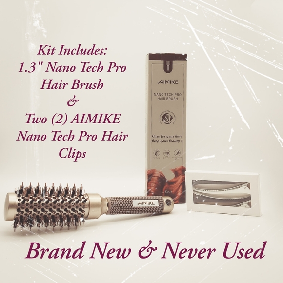 NIB RoseGold Round Barrel Nano Thermal & Ionic Boars Hair Brush & Hair Clips - Picture 3 of 5